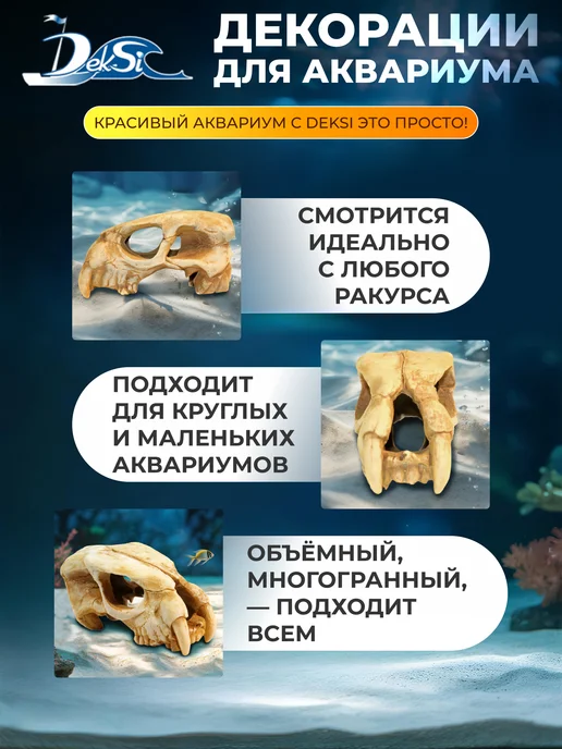 Deksi Декорация для аквариума череп Динозавра, грот 1001, белый, фото 3