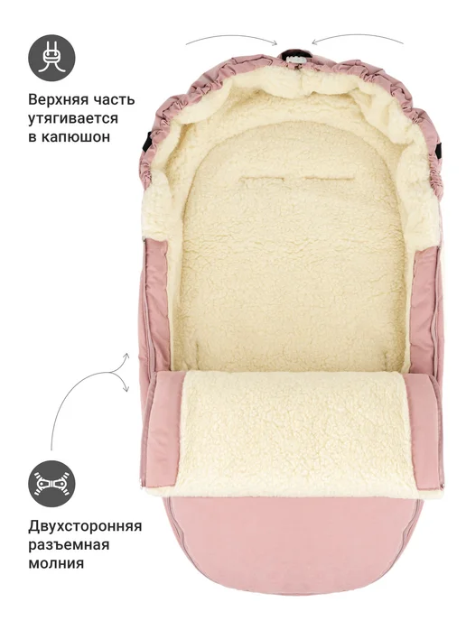 Markus Конверт меховой в коляску, модель Egg, розовый, фото 3
