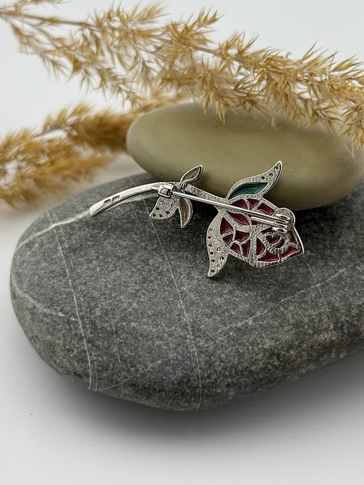 Серебряный Дом OUTLET Брошь серебро 925 роза с фианитами, серебристый, фото 6