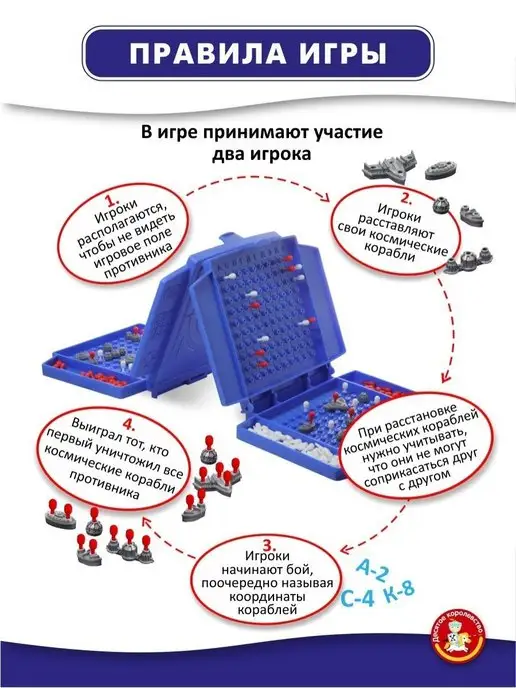 ДЕСЯТОЕ КОРОЛЕВСТВО Настольная игра для детей Космобой (морской бой), голубой, фото 4