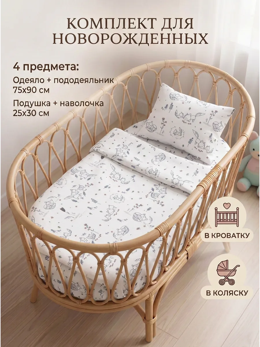 Комплект в кроватку 4 предмета для новорожденных