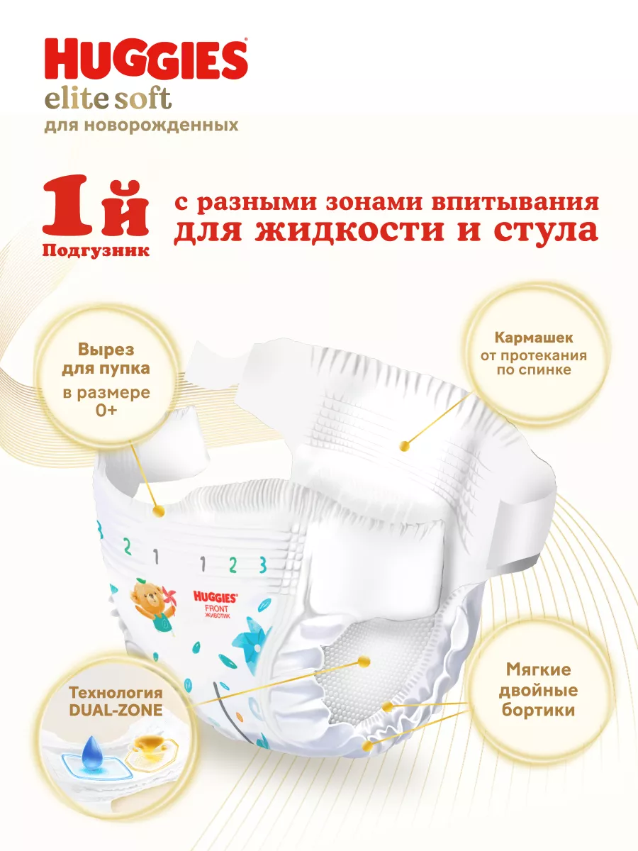 Подгузники для новорожденных Elite Soft 2 р 4-6 кг 82 шт HUGGIES 9946658  купить за 1 408 ₽ в интернет-магазине Wildberries