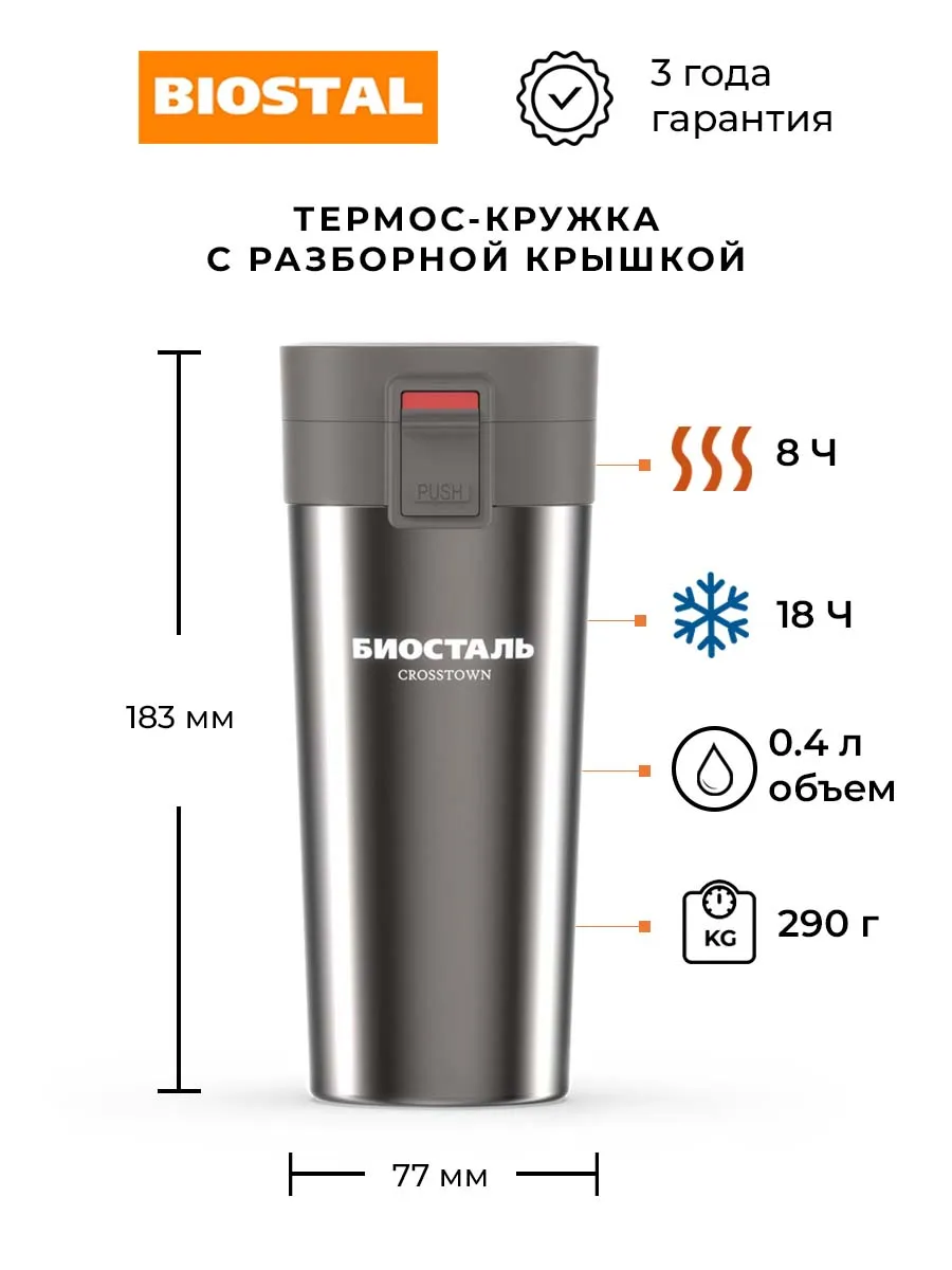 Термокружка для кофе 400 мл автомобильная мужская